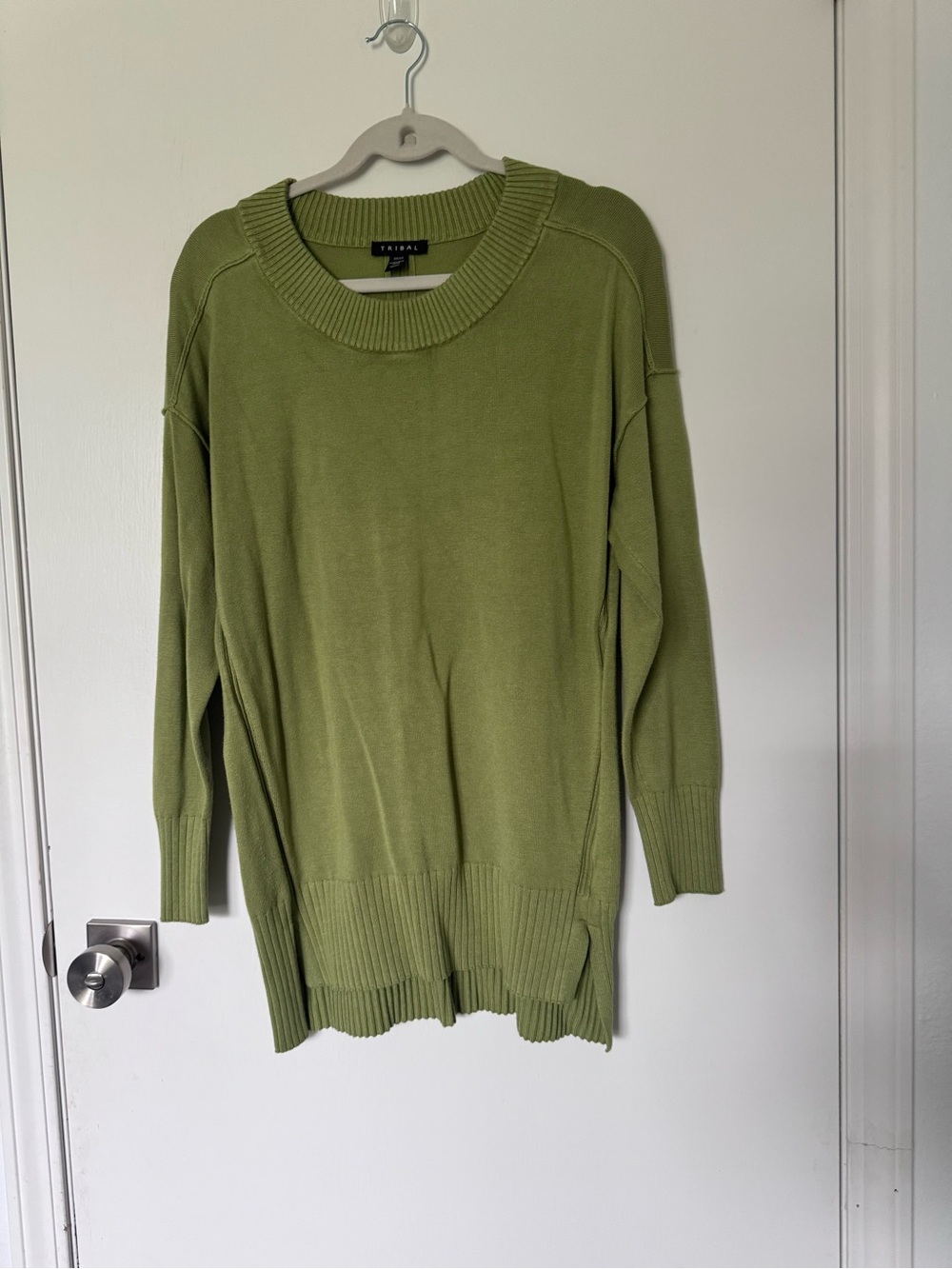 Tribal Olive Green Crewneck Sweater Mini Dress
